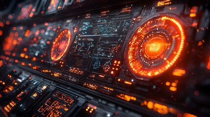 Futuristic cockpit display with glowing controls
