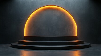 Poster - Dark Stage With Illuminated Circular Archway