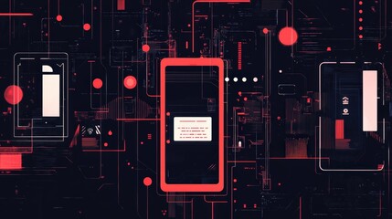 Poster - futuristic cybersecurity abstract background features mobile phone displaying code within intricate 