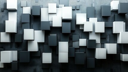 Poster - Abstract Black and White Cube Arrangement