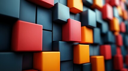 Poster - Abstract textured cubes in red orange and dark blue