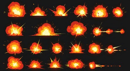 Dynamic cartoon muzzle flash FX animation sprites - high energy impact - for game development