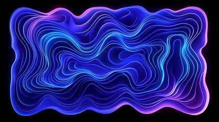 Fototapete - Colorful abstract design with flowing lines in blue and pink shades on a dark background