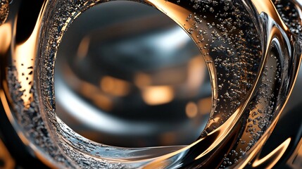 Poster - Metallic liquid swirling and forming a circle with bubbles