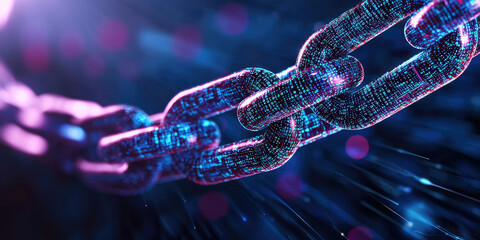 Chain made of digital data code and connections, security abstract background, business Ecosystem, Blockchain concept