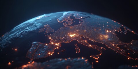 Poster - Illuminated Earth at Night: A View of Europe's City Lights