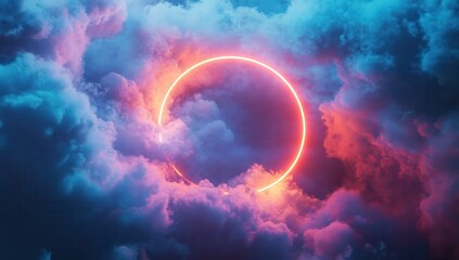 Poster - Neon Circle in a Dramatic Cloudscape