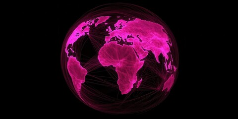 Poster - Glowing Pink Global Network Connections Visualization