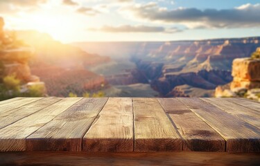 Majestic Grand Canyon Sunrise Panorama with Wooden Tabletop