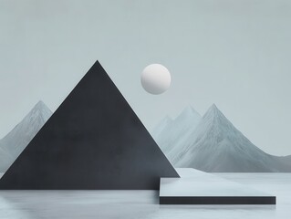 Aufkleber - Minimalist Abstract Landscape with Pyramid and Sphere