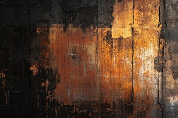 Poster - Grunge textured wall with dark and orange hues, showing peeling paint and weathered surface.