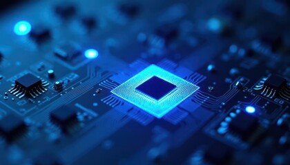 Poster - Illuminated Microchip: A Close-Up of Advanced Technology