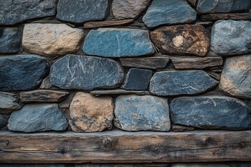 Aufkleber - Rustic stone wall with a wooden base.