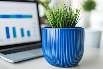 Poster - Modern workspace with computer displaying data analytics visuals