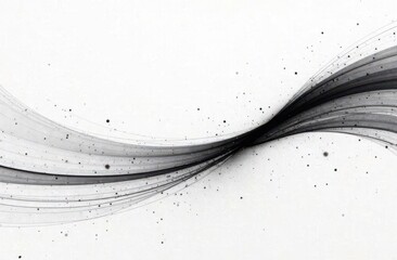 Fototapete - A graceful flow of black and white curves intertwines across a light background creating a sense of movement. This abstract design features soft textures and scattered dots enhancing depth.