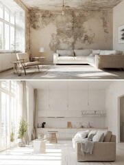 Poster - Transformation of an old apartment into a bright and modern living space with stunning interior design. Generative AI