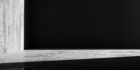 Poster - A black and white photo of a room with a concrete wall