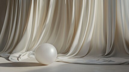 Poster - A minimalist abstract composition of silky drapes and a luminous sphere, creating a peaceful and modern aesthetic.