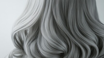 Wall Mural - A modern grey wig with luxurious waves, perfect for stylish and elegant hair transformations.