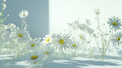 Aufkleber - A natural and fresh arrangement of white daisies on a soft background, ideal for spring and summer themes.