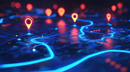 Poster - A sleek digital roadmap with bright LED markers guiding the way through a cyber-inspired landscape.