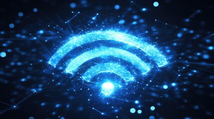 Aufkleber - A sleek tech background featuring wireless communication symbols and dynamic networking visuals.