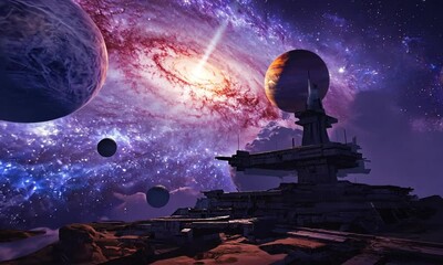 Wall Mural - fly through the galaxy and outer space planets