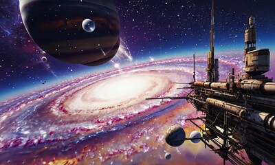 Wall Mural - fly through the galaxy and outer space planets