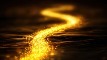 Poster - A business growth concept featuring a golden pathway towards success, illuminated by digital effects.