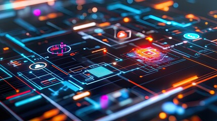 Poster - A conceptual digital technology scene with interconnected communication icons on a glowing grid.