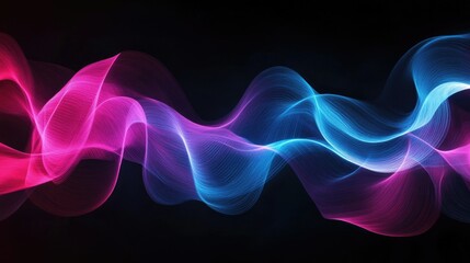 Poster - A digital abstract composition of gradient waves in bright pink and blue, radiating energy and motion.