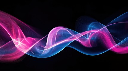 Poster - A digital abstract composition of gradient waves in bright pink and blue, radiating energy and motion.