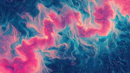 Poster - A digital abstract composition of gradient waves in bright pink and blue, radiating energy and motion.
