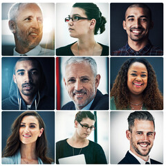 Poster - collage, diversity and face of business people in office for pride, community and portrait. collabor