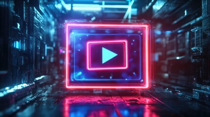 Poster - A futuristic 3D social media live stream icon in a cinema-style frame, representing digital entertainment.