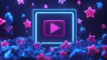 Poster - A futuristic 3D social media live stream icon in a cinema-style frame, representing digital entertainment.