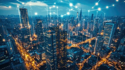 Poster - A futuristic cityscape with glowing circuit board pathways, symbolizing data visualization and technology.
