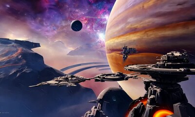 Wall Mural - fly through the galaxy and outer space planets