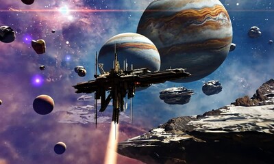 Wall Mural - fly through the galaxy and outer space planets