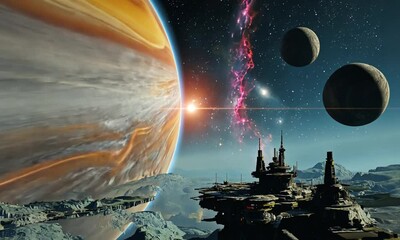 Wall Mural - fly through the galaxy and outer space planets