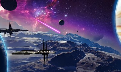 Wall Mural - fly through the galaxy and outer space planets