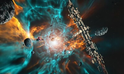 Wall Mural - fly through the galaxy and outer space planets