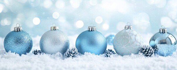 Aufkleber - Christmas ornaments and pine cones nestled in snow create festive holiday scene