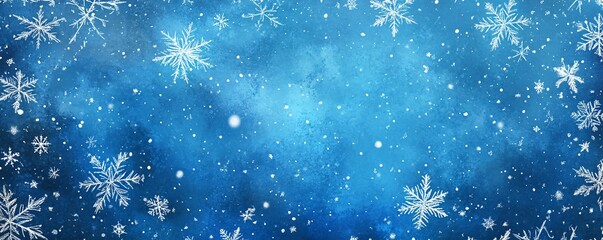 Aufkleber - Snowflakes falling on a textured blue christmas background