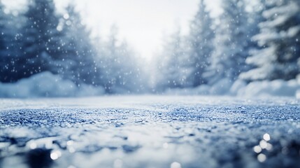 Aufkleber - Snow falling on frozen ground in winter wonderland forest