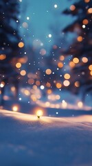 Aufkleber - Snow falling on string lights illuminating winter wonderland at twilight