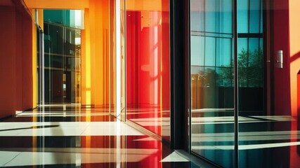 Poster - Vibrant Reflections: A Colorful Architectural Corridor