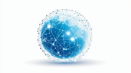 Global network connection, digital world, data flow, white background, technology concept