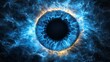 © mlangsen - Blue eye with bright yellow glow, cosmic fractal background for medical science