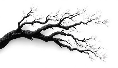 Dramatic Bare Tree Branch Silhouette  Isolated on White